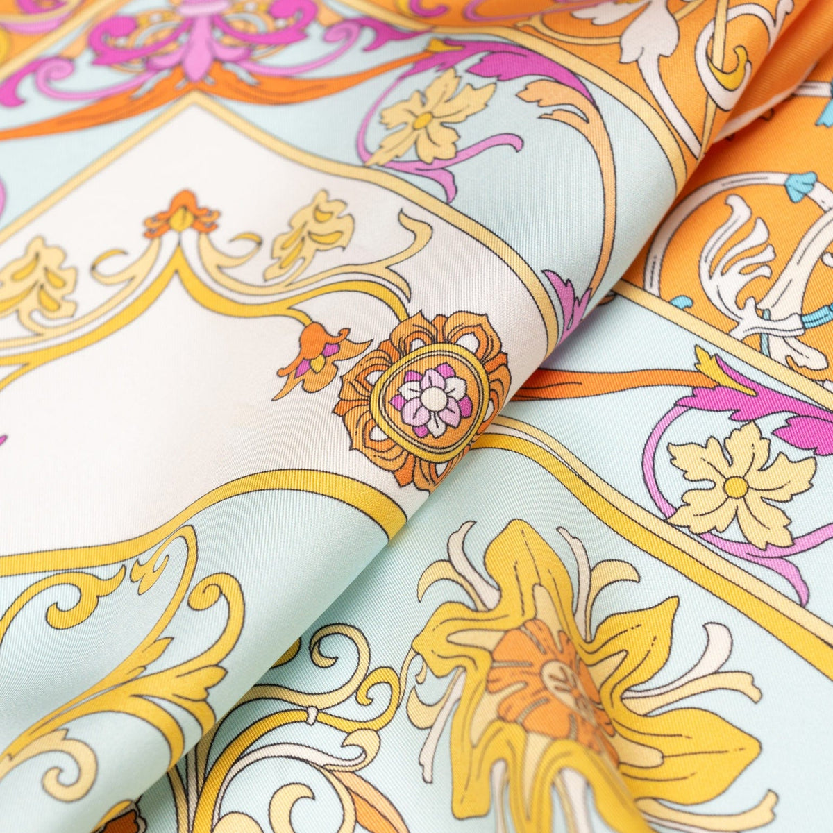 Designer Italian Silk Square Scarf - Orange