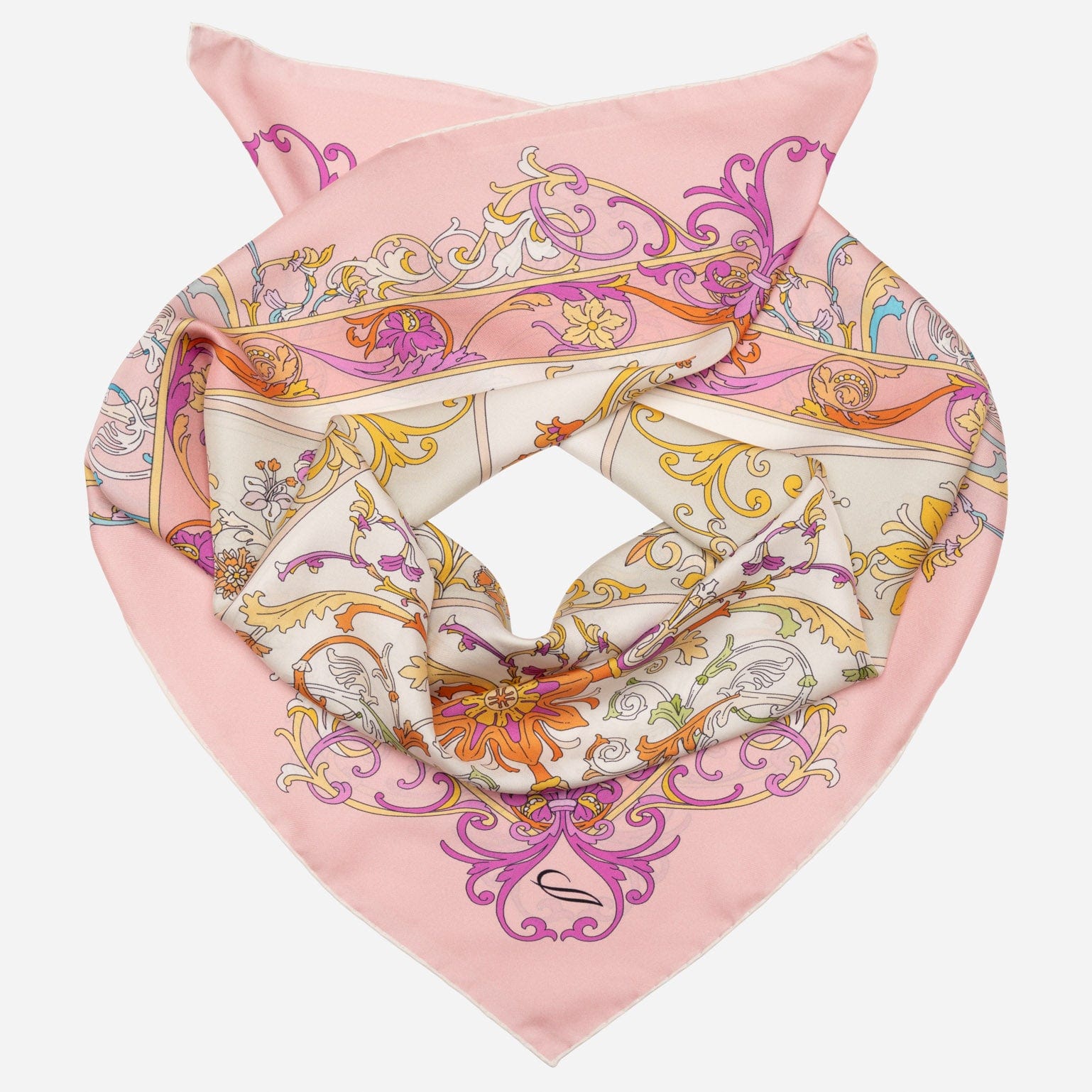 Designer Italian Silk Square Scarf - Pink