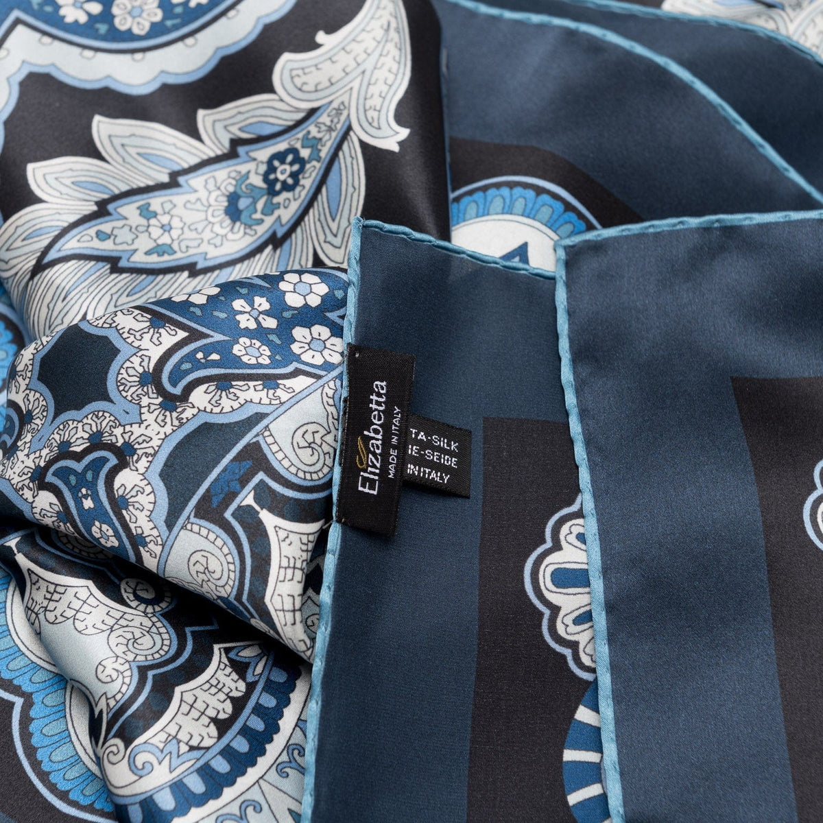 Italian Silk Satin Equestrian Square Scarf - Blue