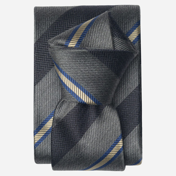 Italian Grey Silk Tie Woven Stripes