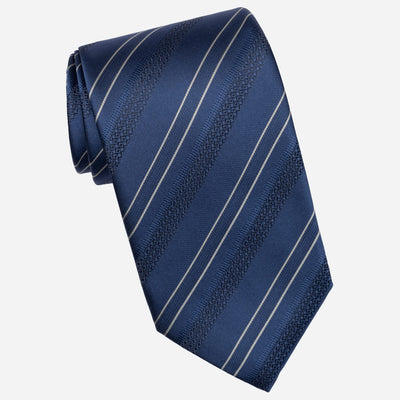 Handmade Marine Blue Striped Silk Tie
