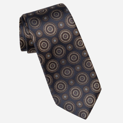 Designer Italian Silk Tie Navy and Brown