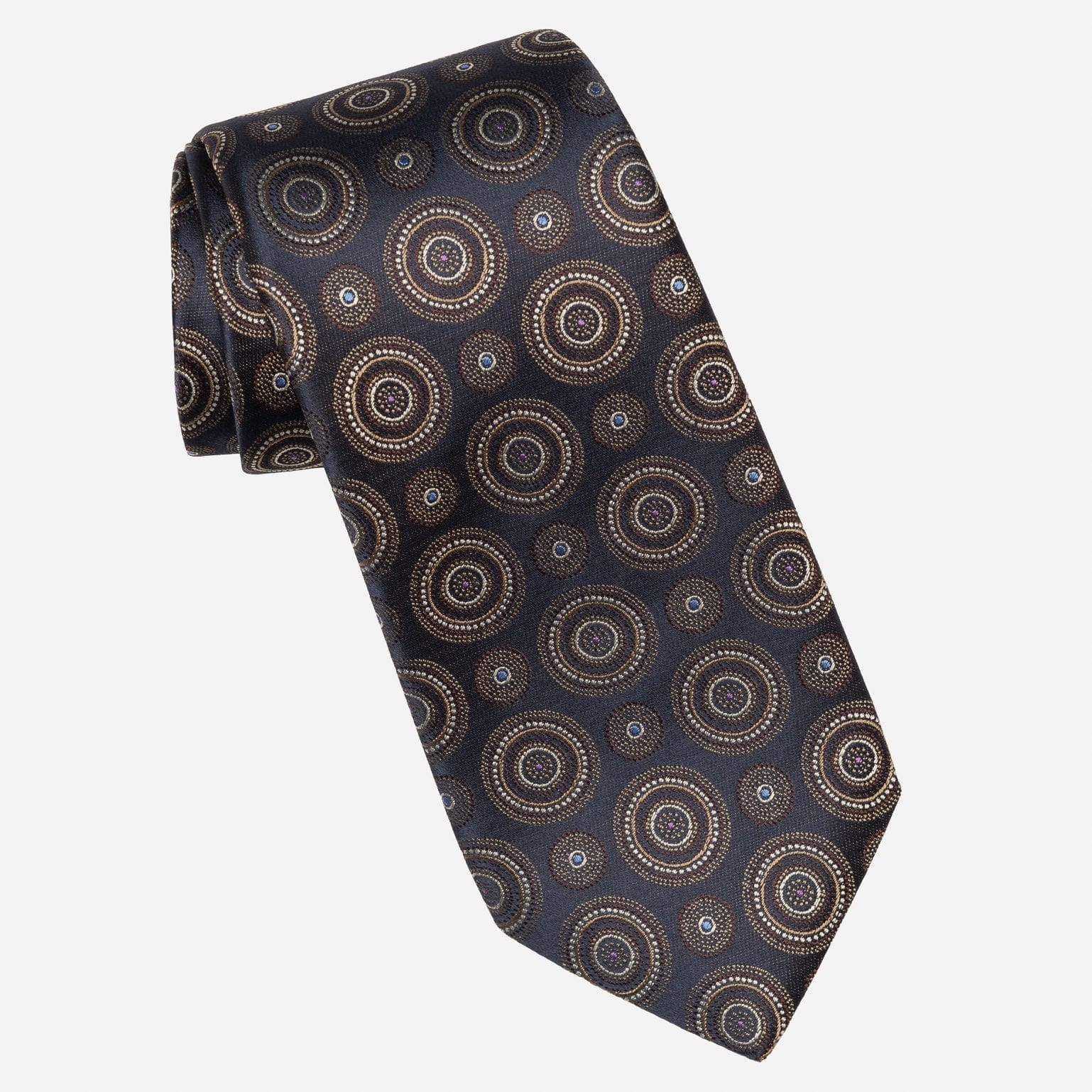Designer Italian Silk Tie Navy and Brown
