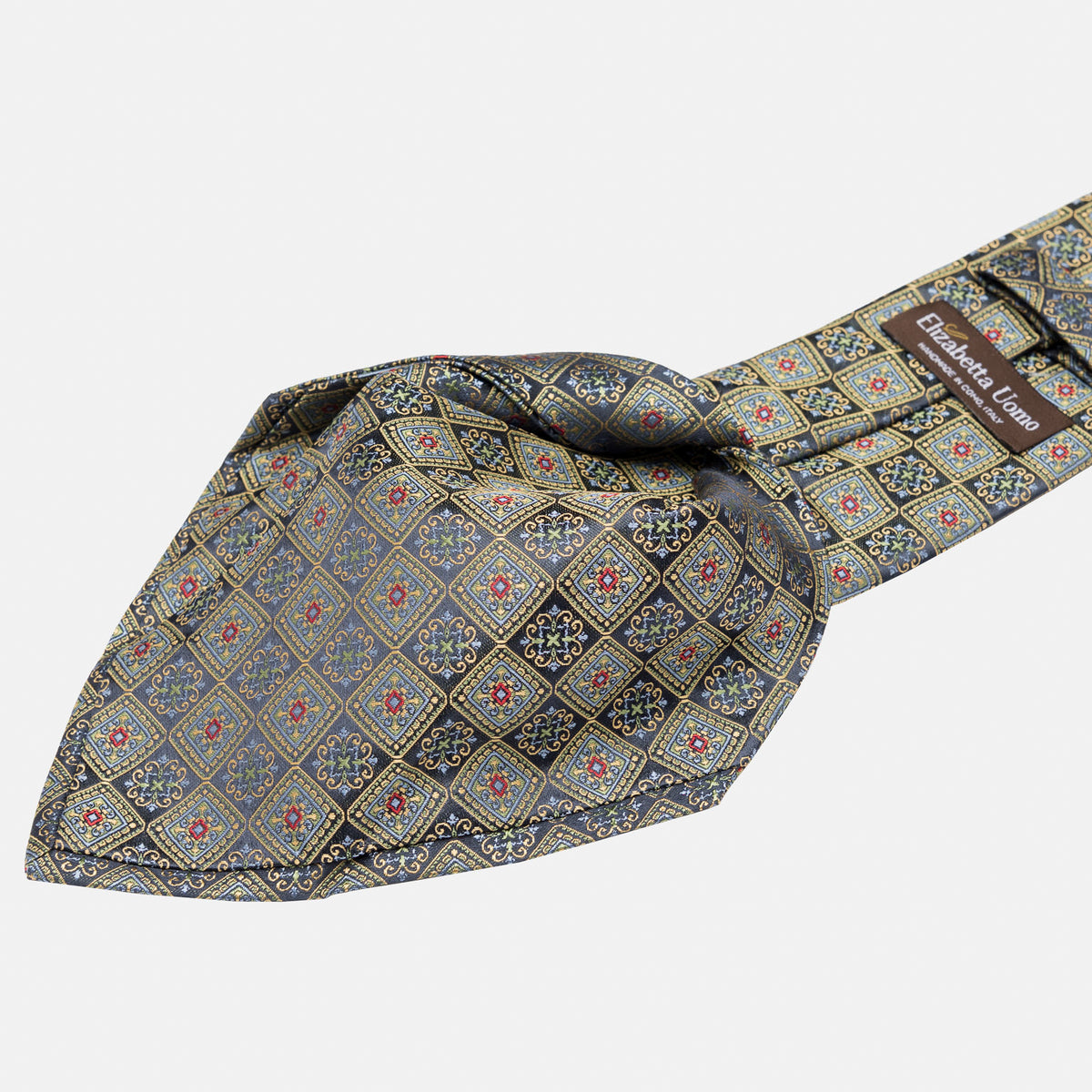 Navy and Yellow Italian Handmade Silk Tie