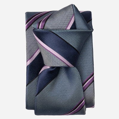 Italian Blue and Lavender Striped Silk Tie