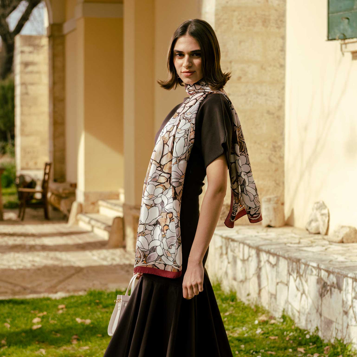Womens Long Silk Scarf Oak Brown