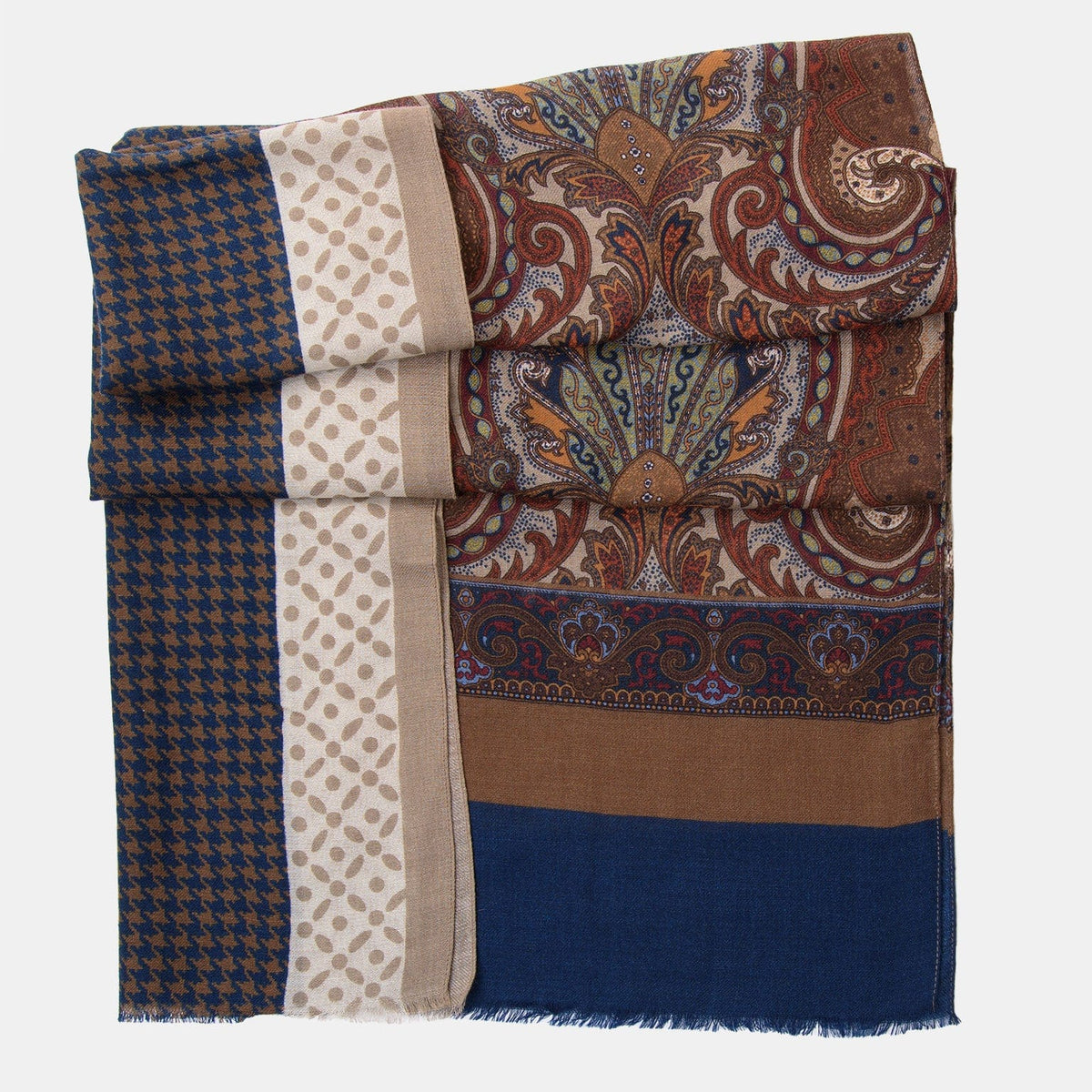 Brown and Blue Lightweight Italian Wool Scarf