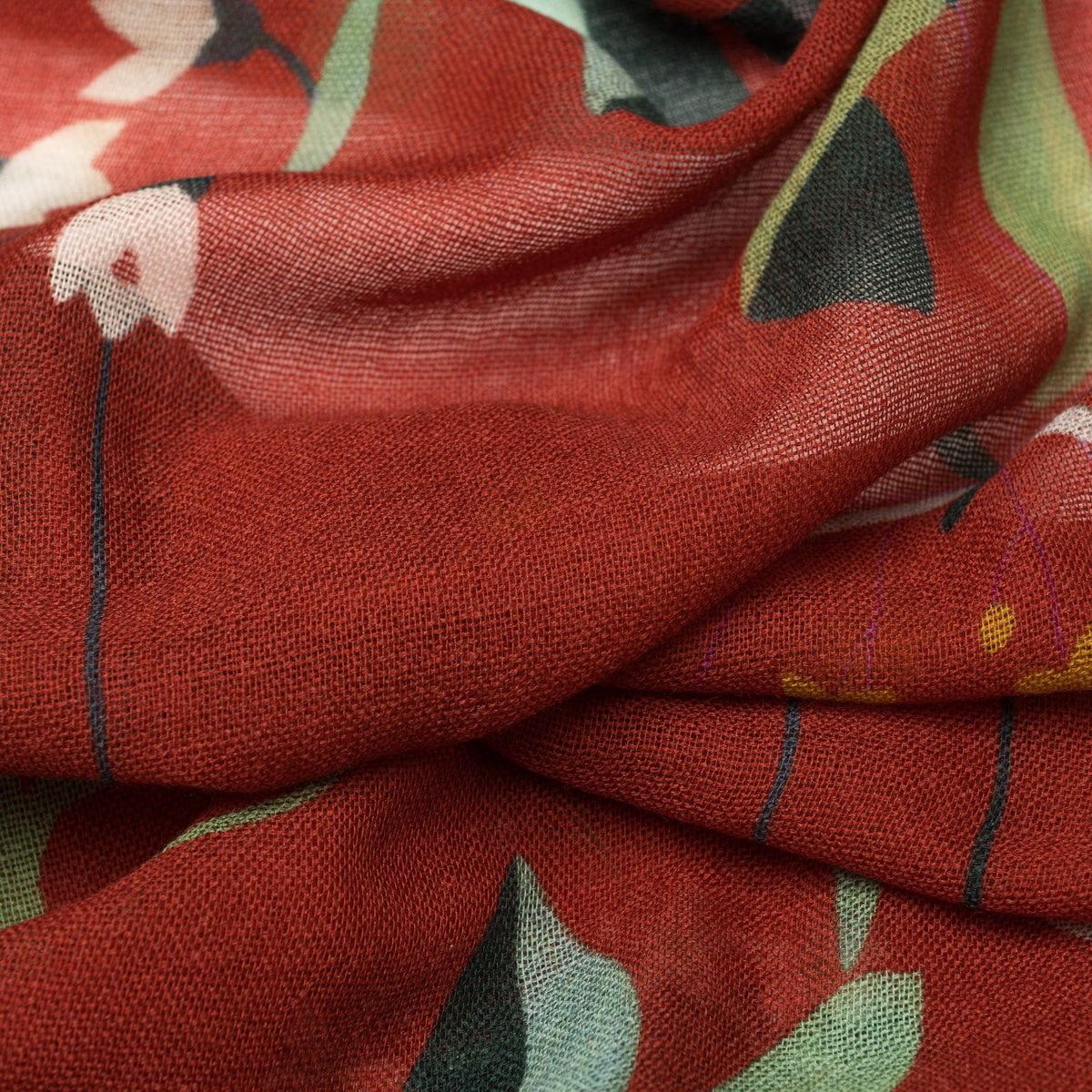 Red Floral Italian Wool Scarf