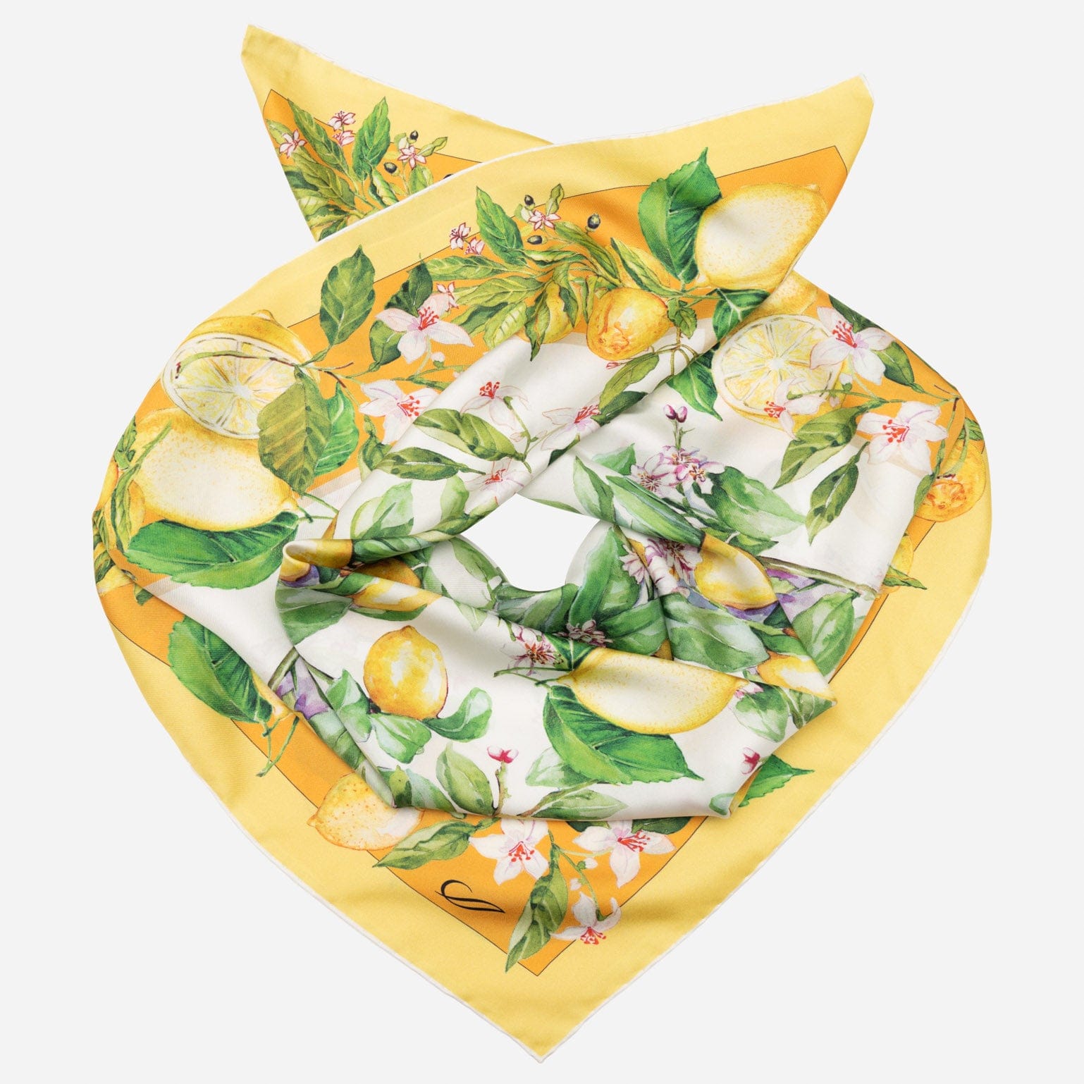 Designer Italian Silk Square Scarf - Yellow