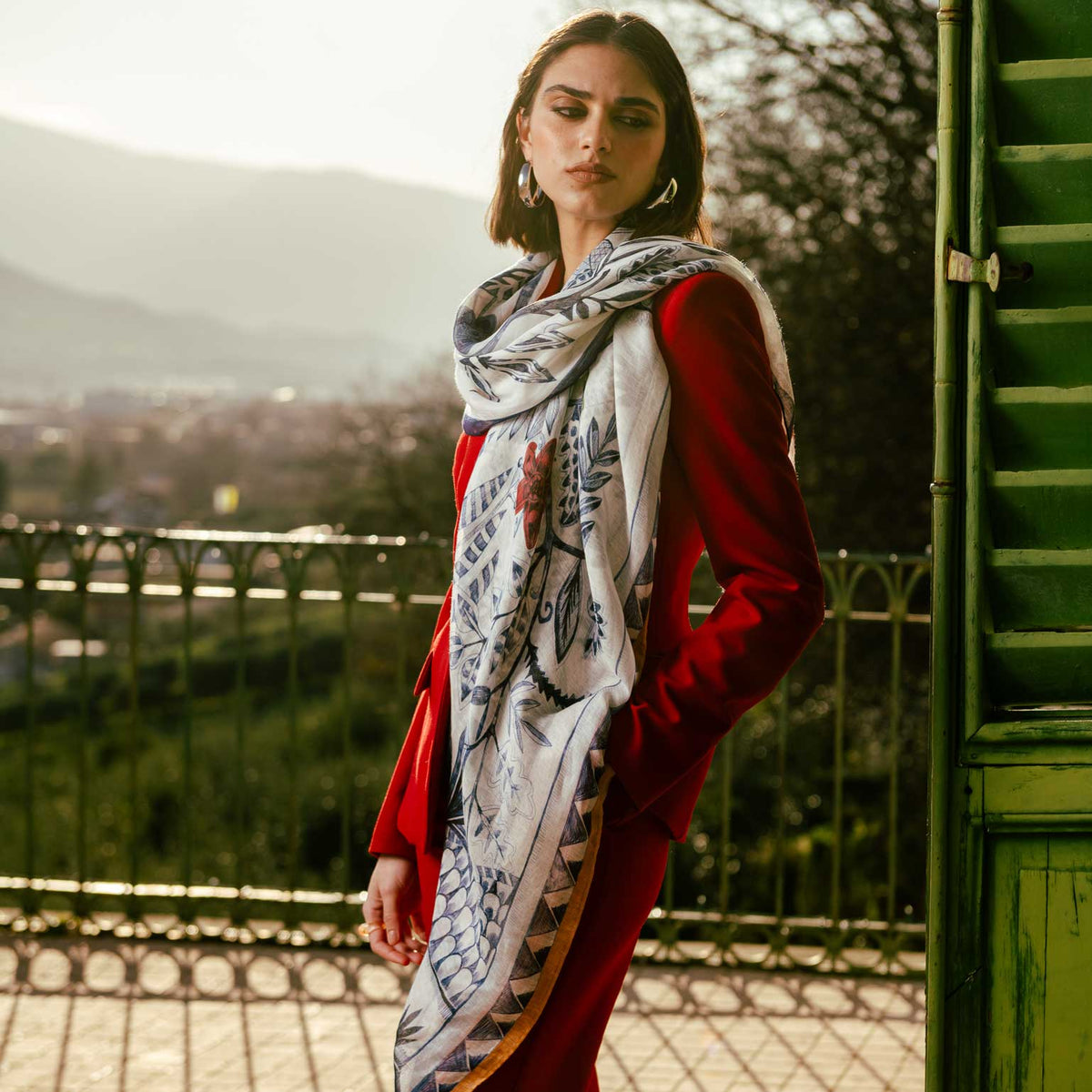 Blue Modal Linen Silk Square Scarf
