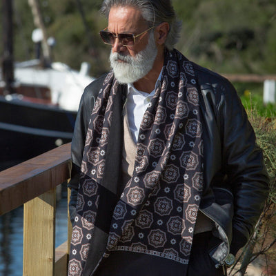 luxury men's wool backed silk scarf made in Italy