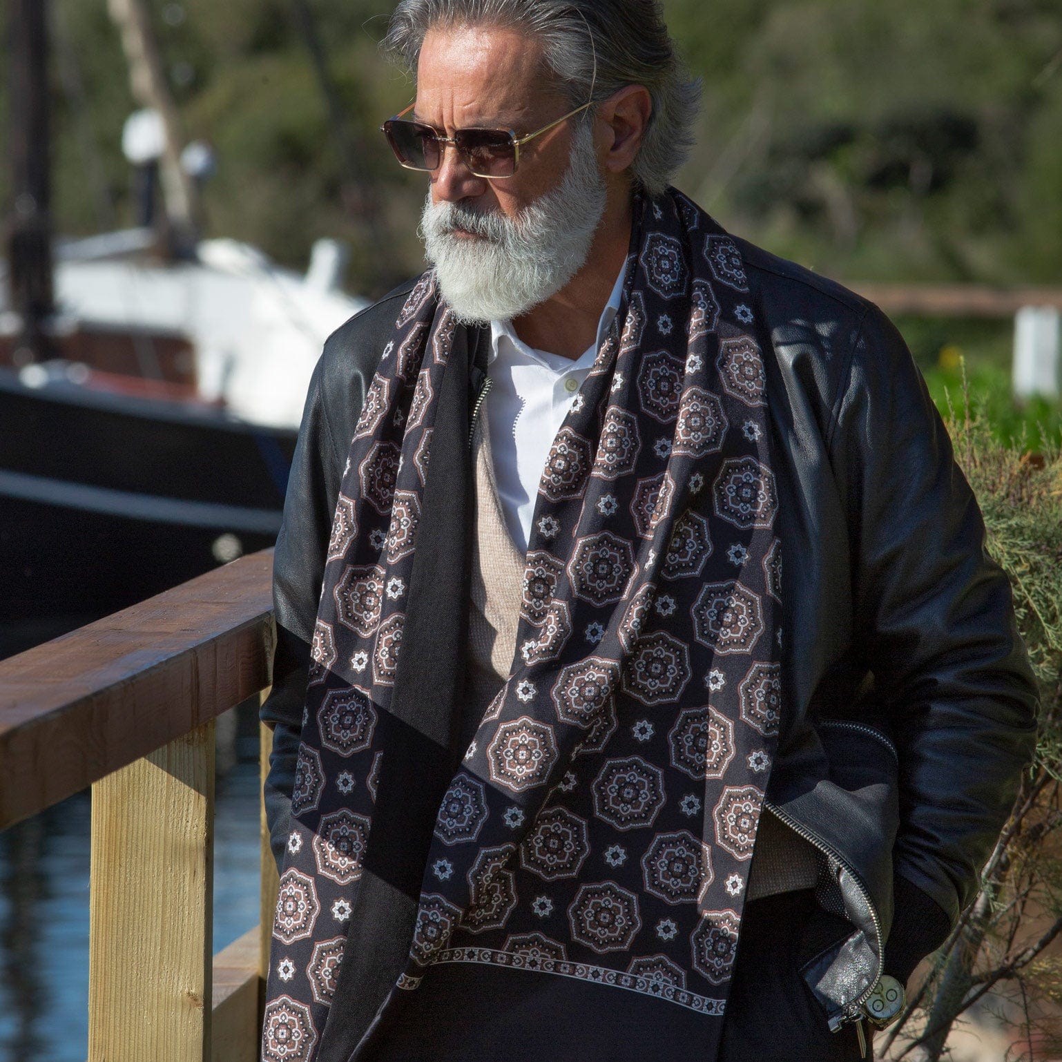 luxury men's wool backed silk scarf made in Italy