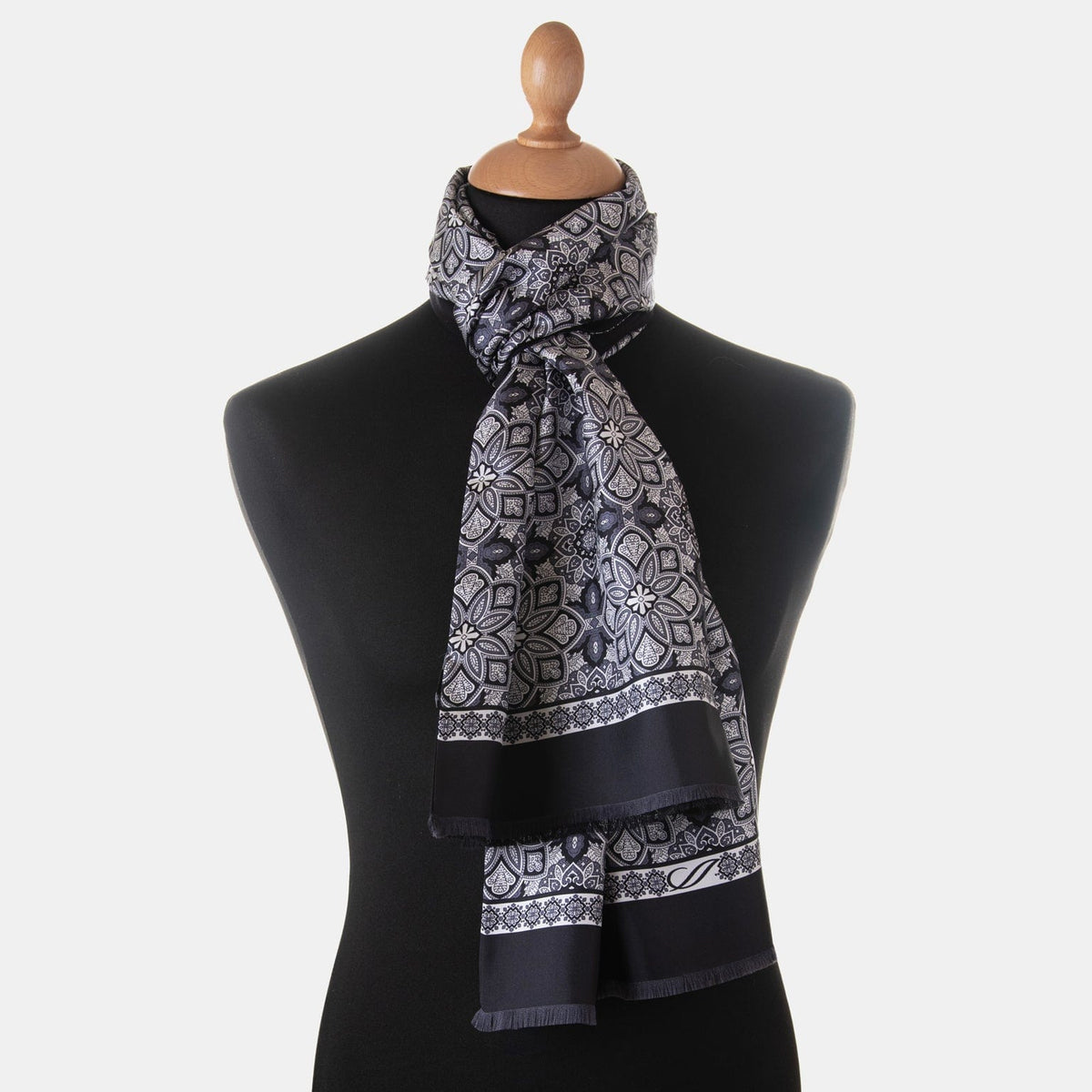 Black Reversible Silk Wool Scarf -  Made in Italy