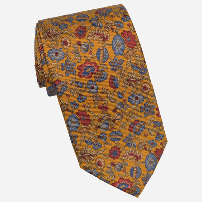 Amber Yellow Floral Madder Silk Tie