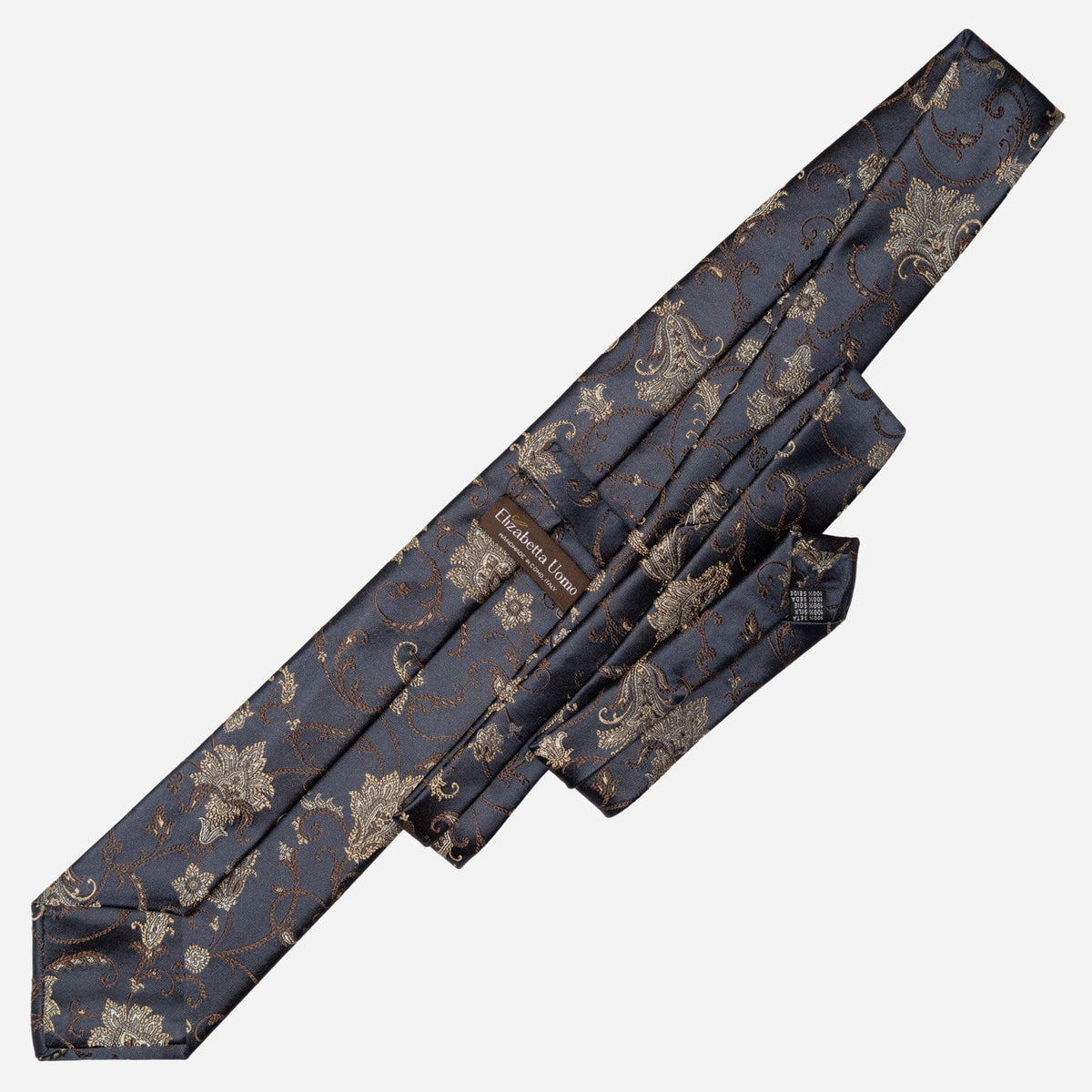 Italian Handmade Dark Blue Floral Silk Tie