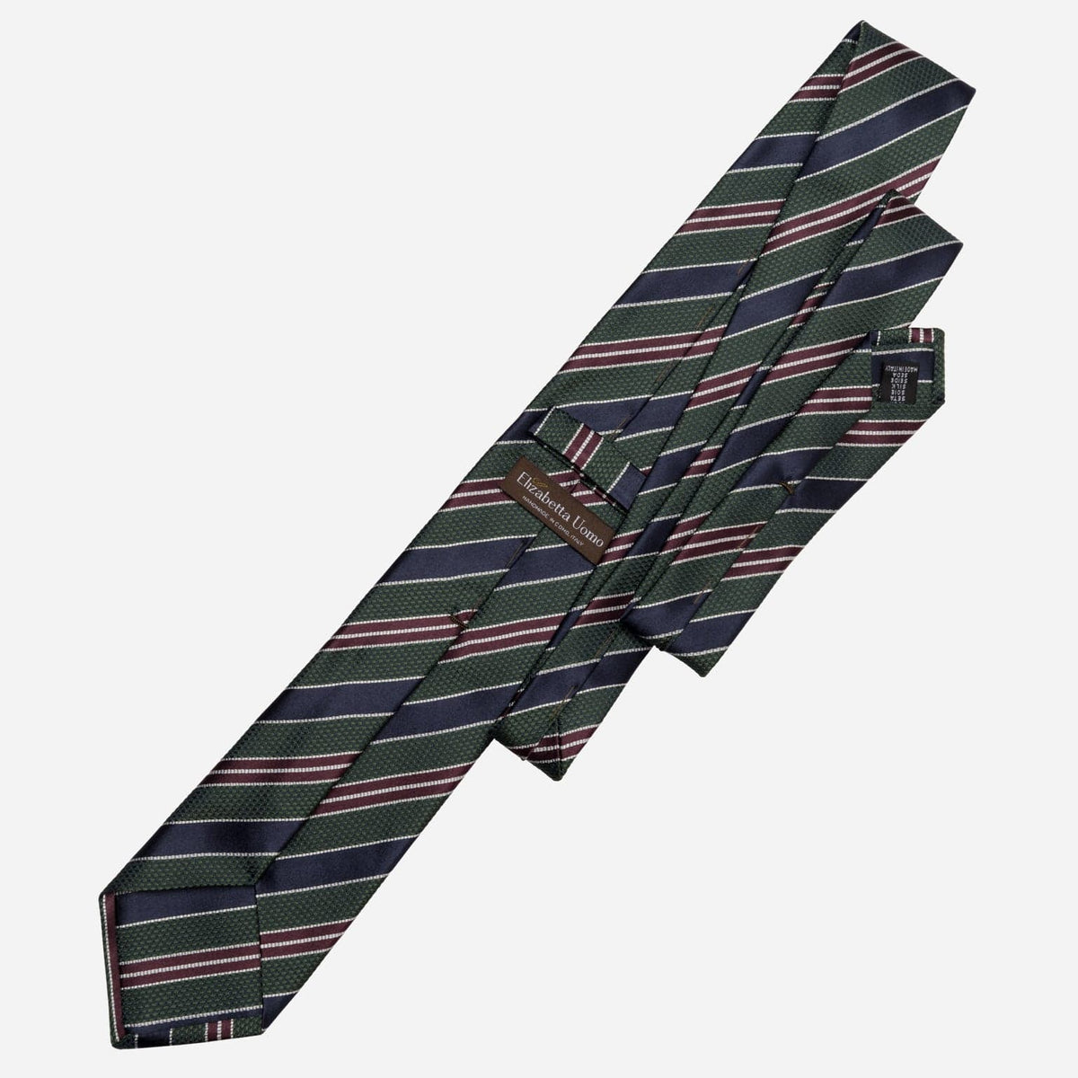 Green and Navy Stripe Italian Silk Handmade Tie