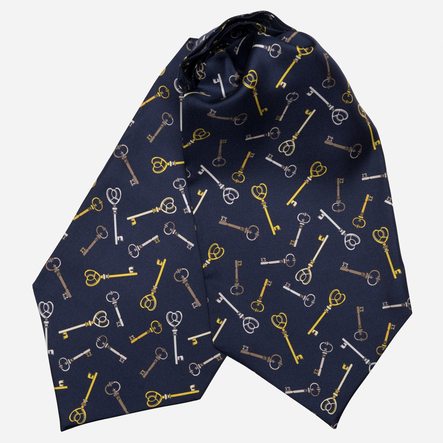 Navy Blue Key Pattern Italian Silk Ascot Tie