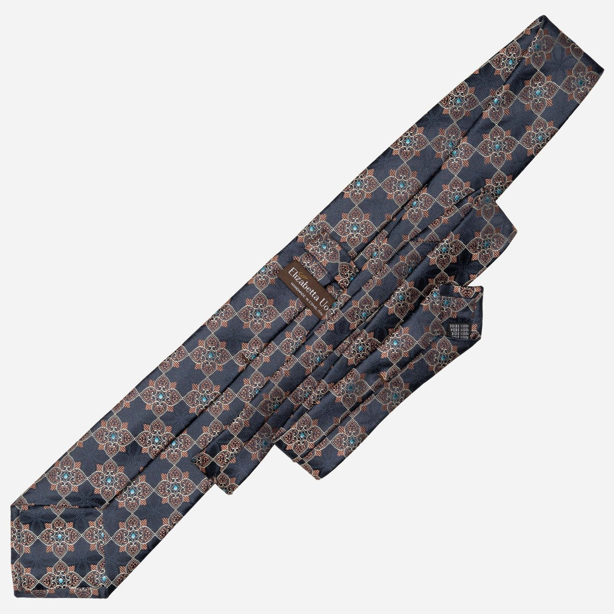 Handmade Navy and Copper Rose Silk Tie