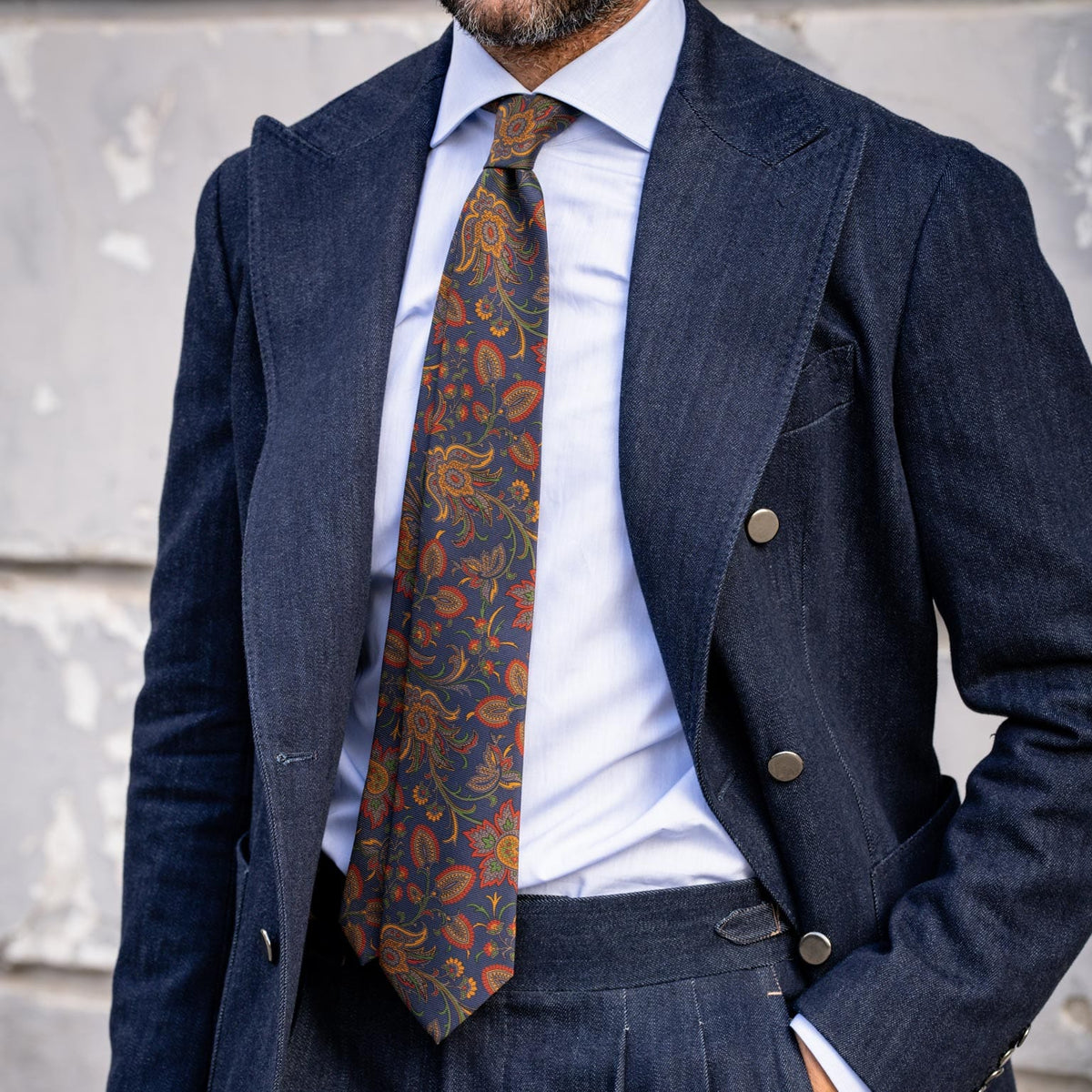 Luxury handmade navy floral madder silk tie