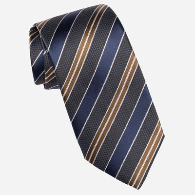 Black and Navy Striped Italian Silk Tie