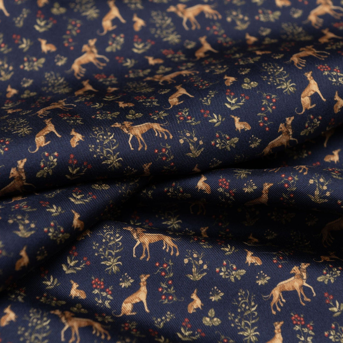 Hound Print Navy Italian Silk Wool Scarf