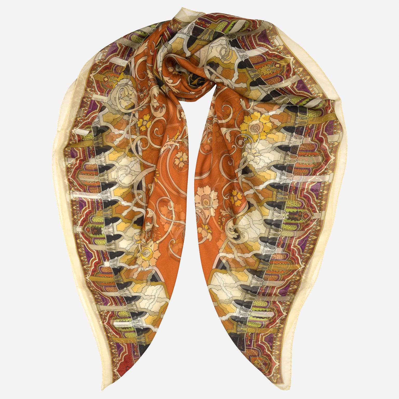 Orange Floral Silk Large Shawl Wrap