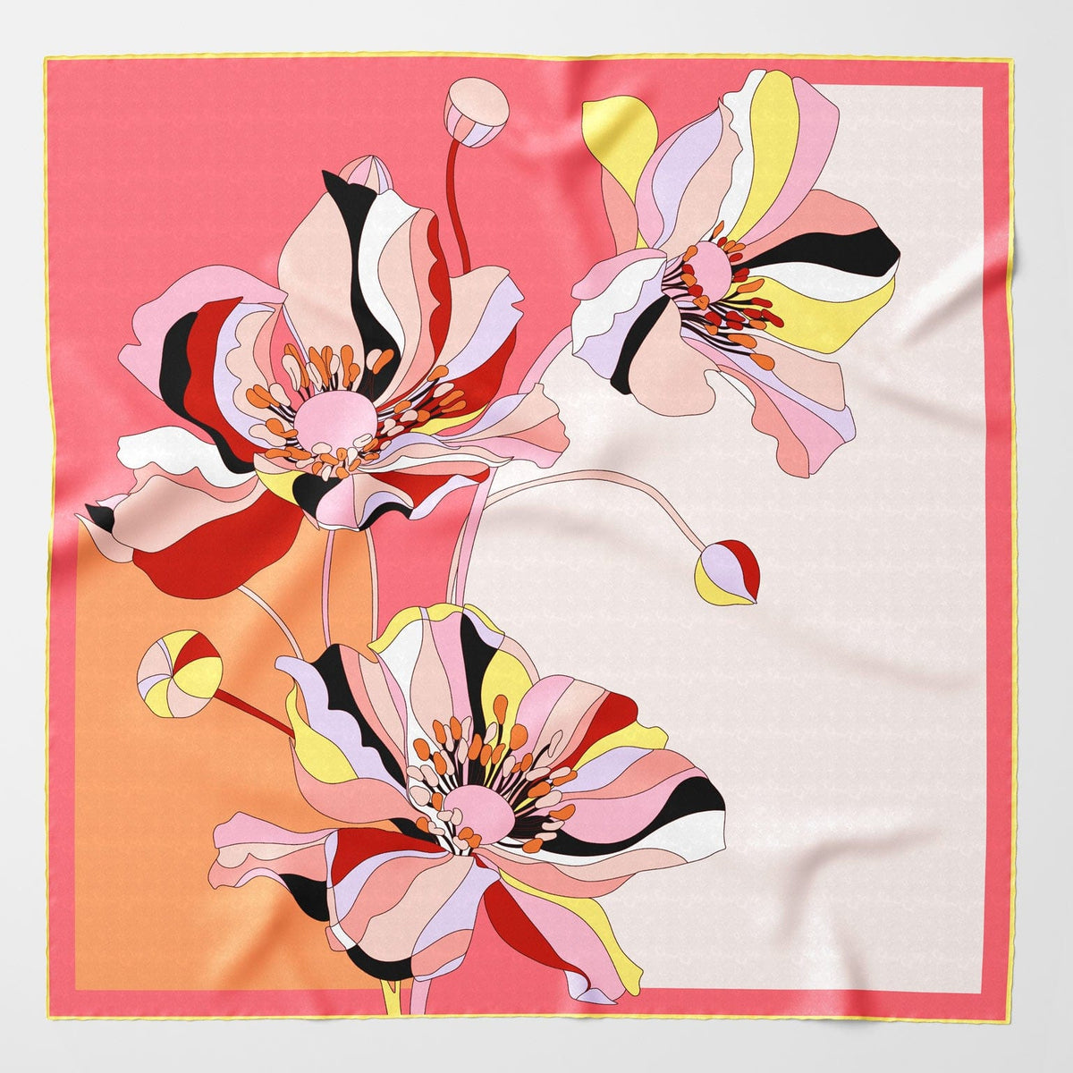 Peach Floral Print Italian Silk Square Scarf