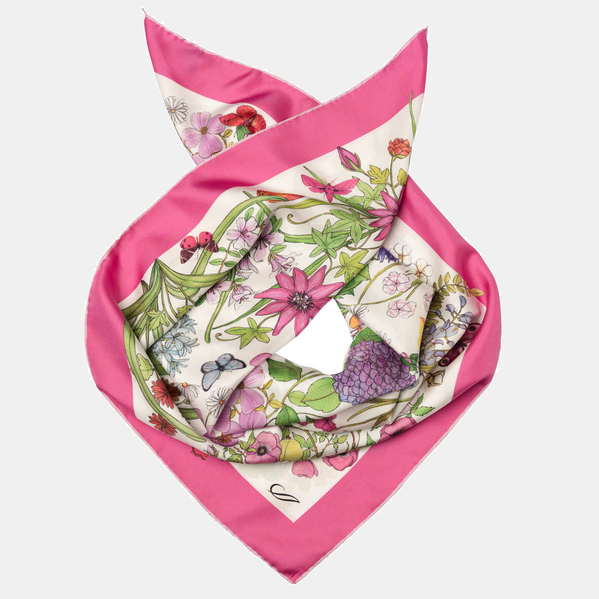 Pink Botanical Print Silk Scarf