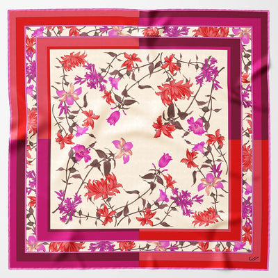 Fuchsia and Red Square Silk Satin Scarf