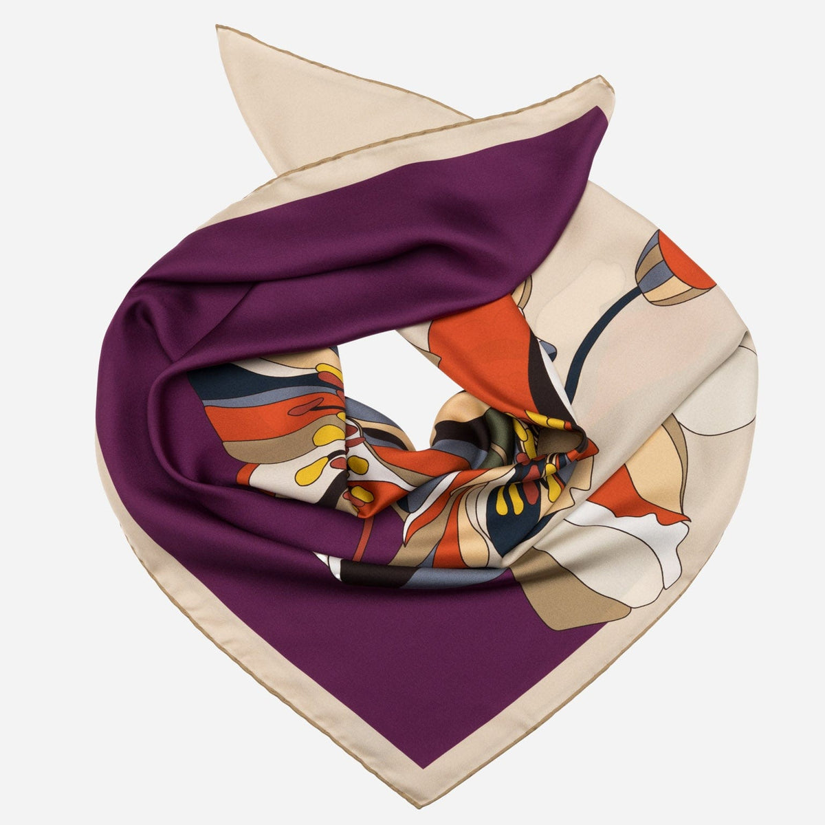 Plum Floral Print Italian Silk Square Scarf