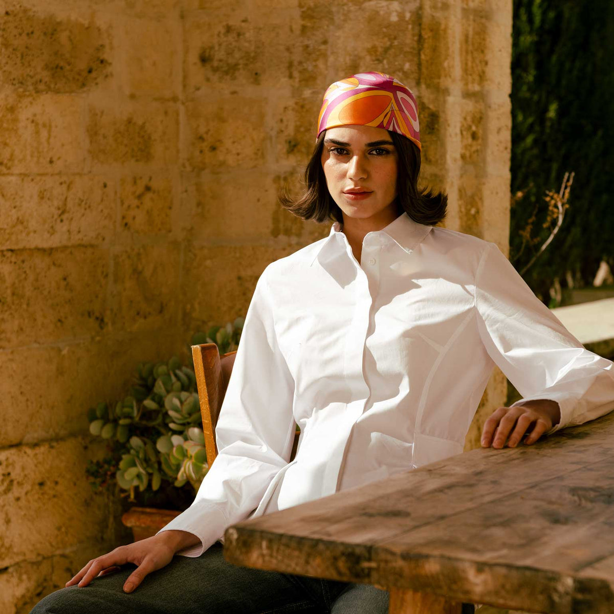 Women's Silk Bandana Orange and Pink