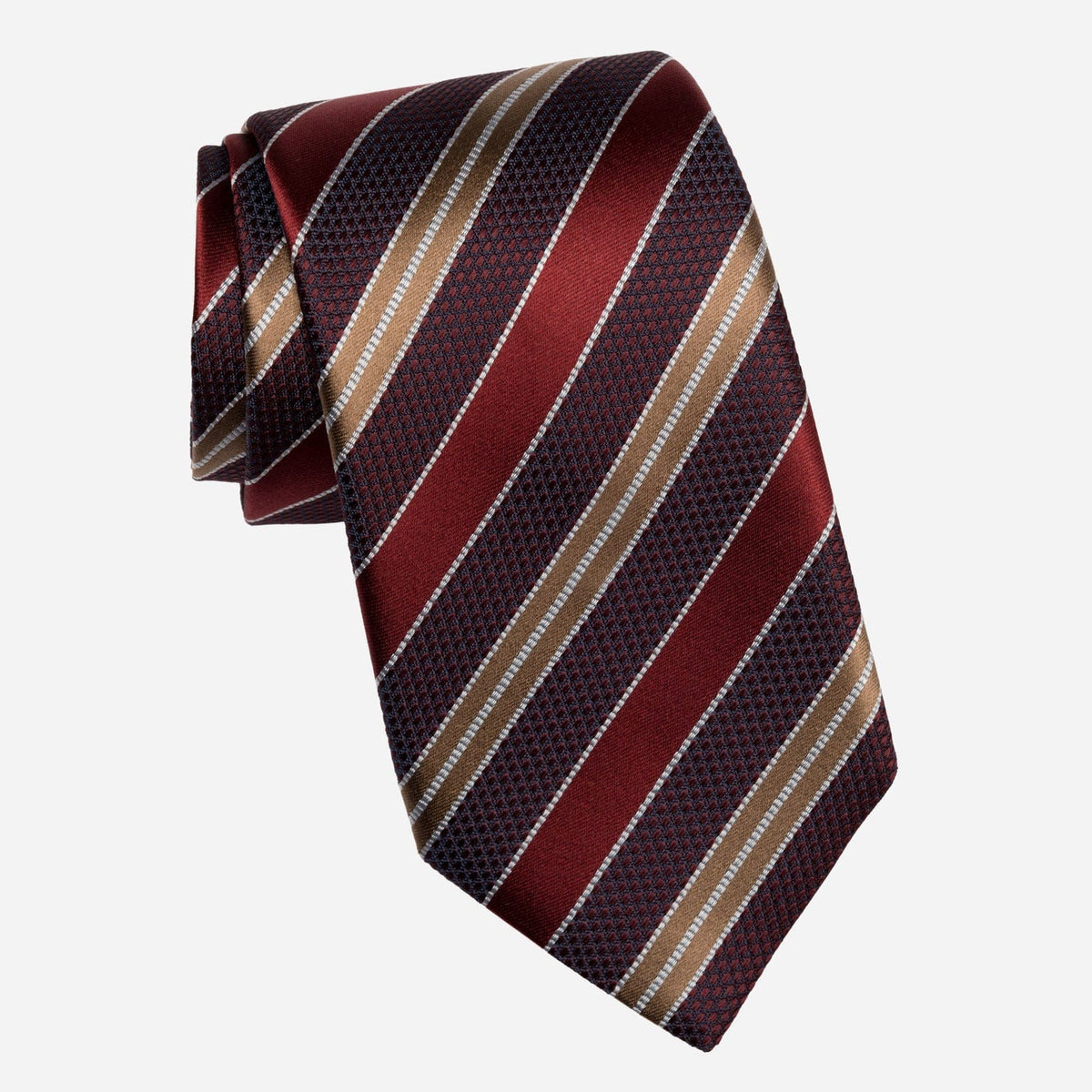 Red and Burgundy Stripe Italian Silk Tie