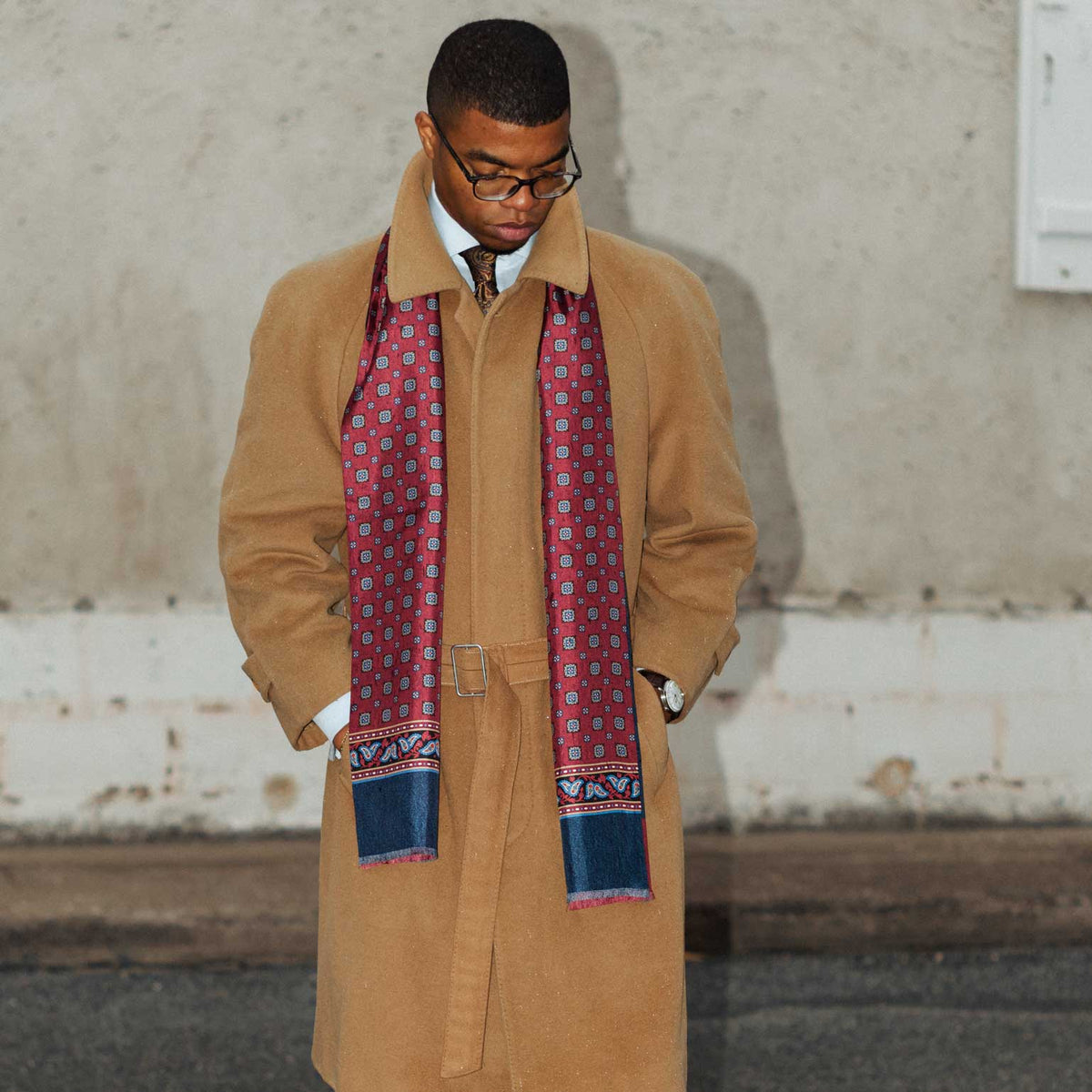 Men's blue and red Italian silk dress scarf