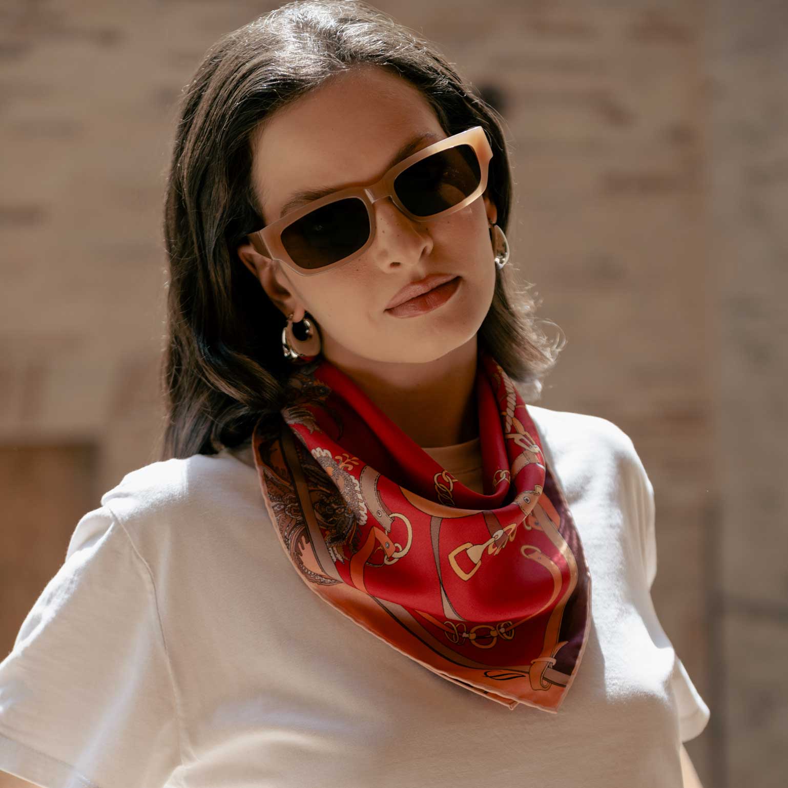 Luxury red silk equestrian small neck scarf bandana