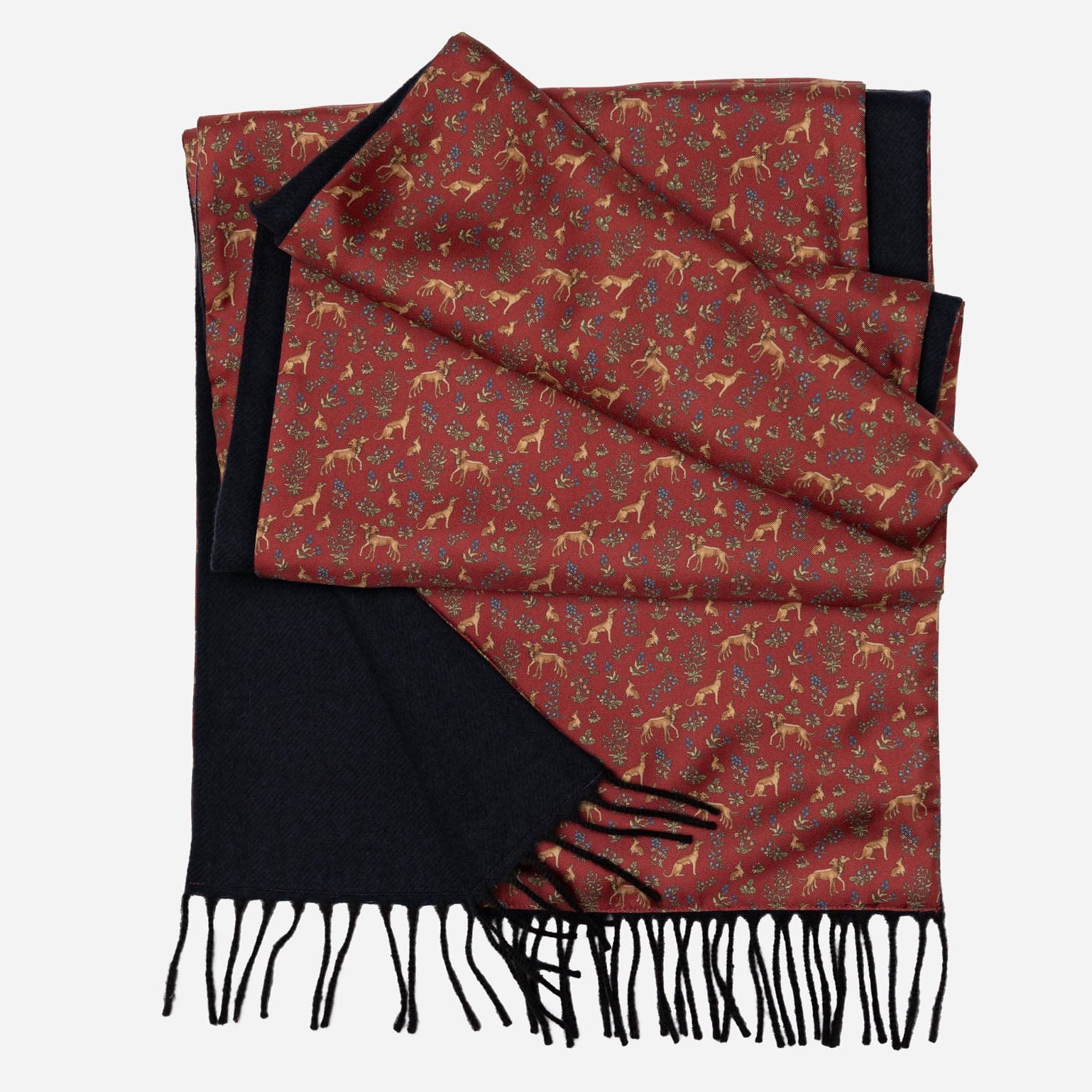 Hound Print Red Italian Silk Wool Scarf