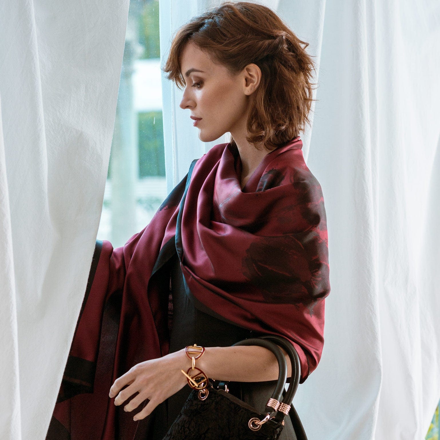 Fortuna Silk Scarf Shawl Ruby Red