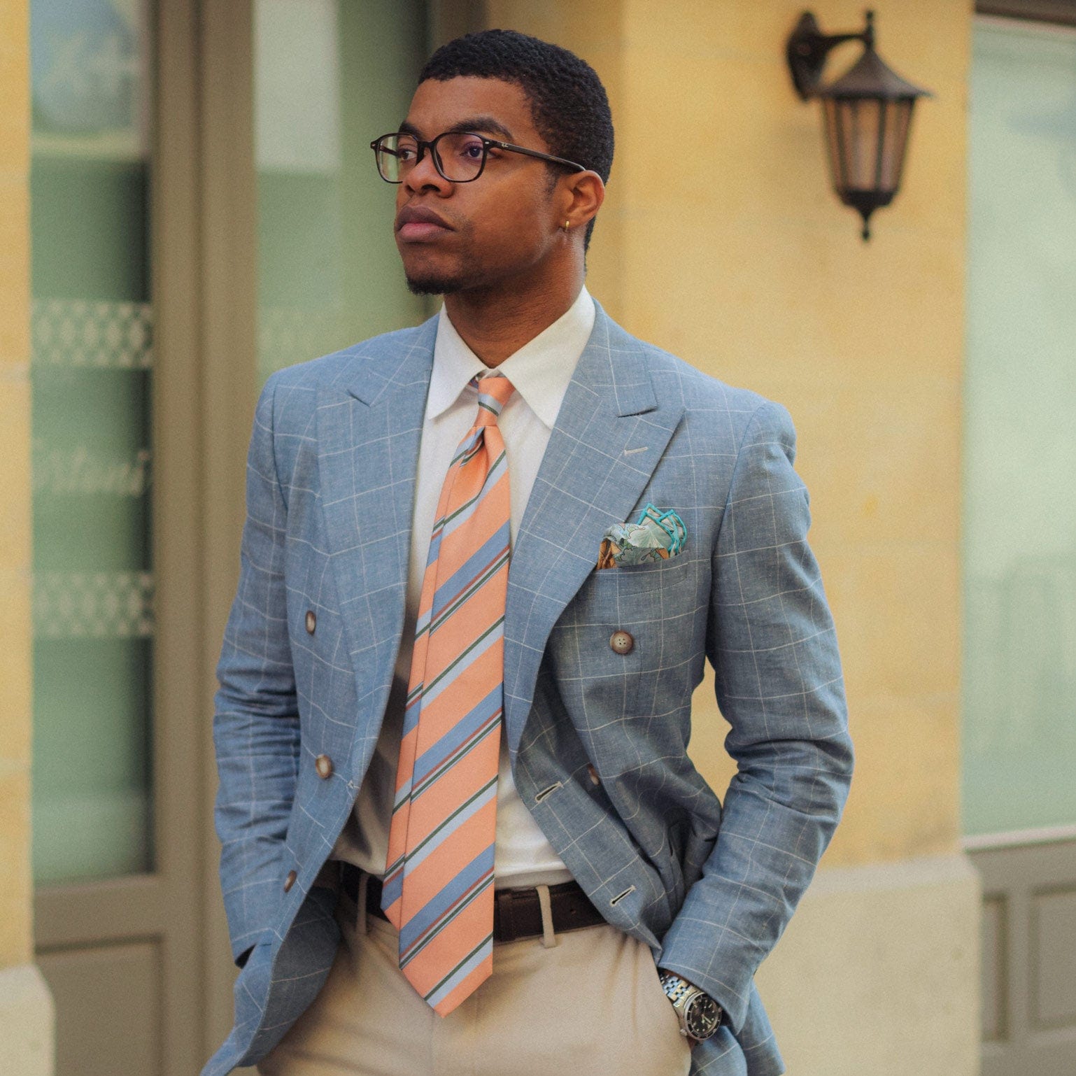 Light Orange Striped Italian Silk Tie