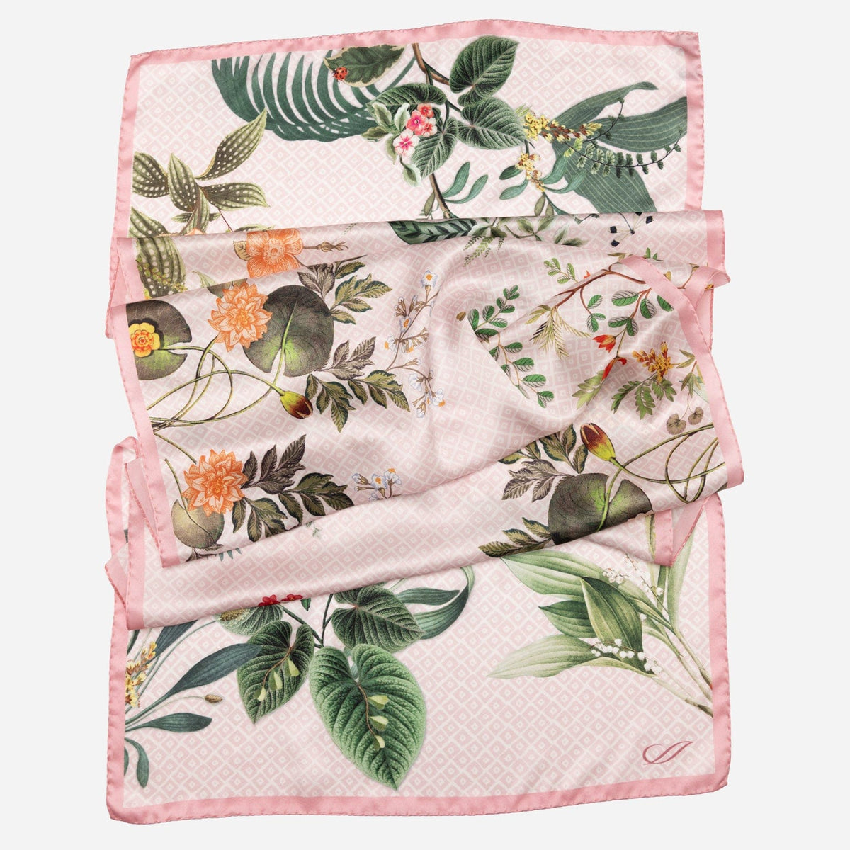 Pink Floral Italian Silk Satin Long Scarf