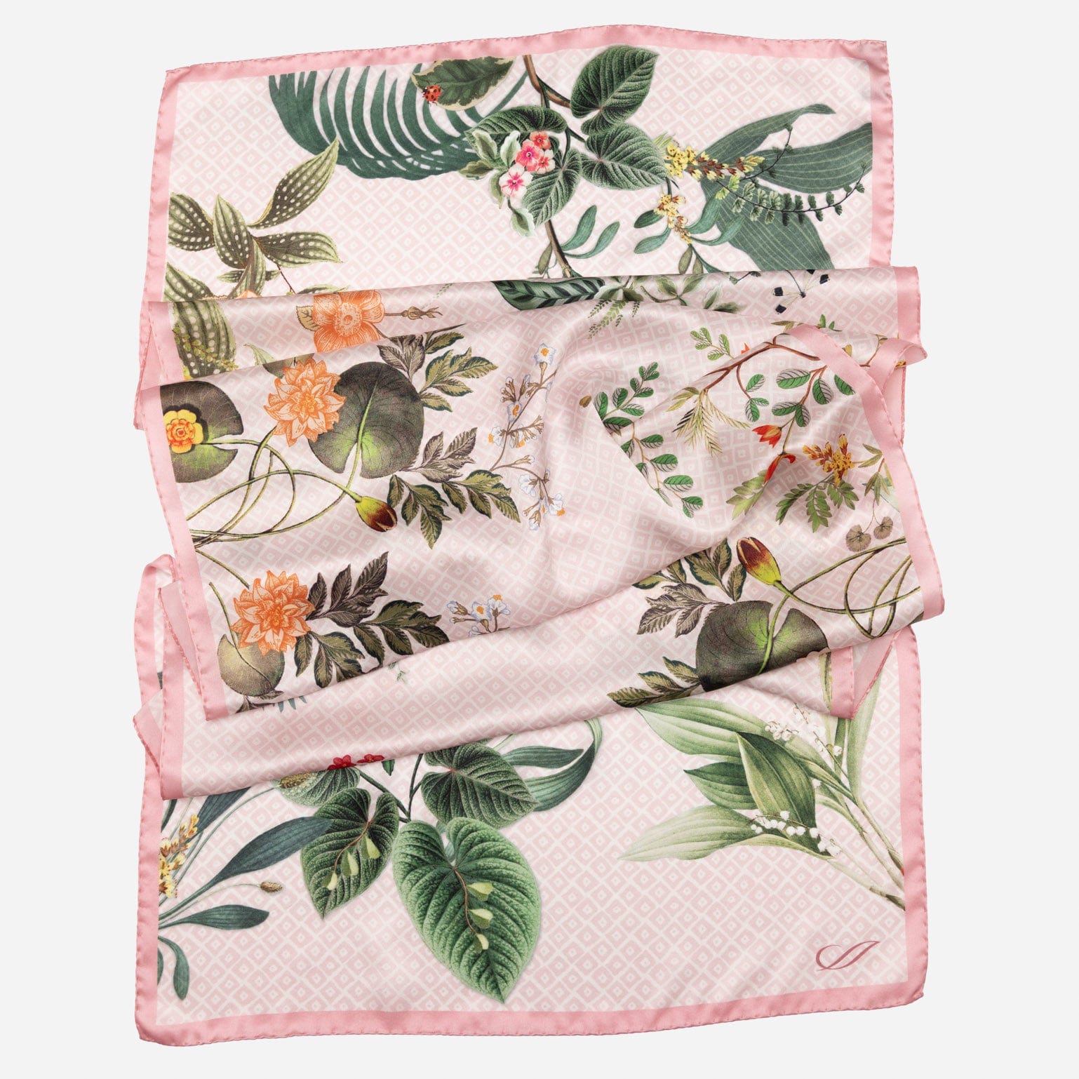 Pink Floral Italian Silk Satin Long Scarf