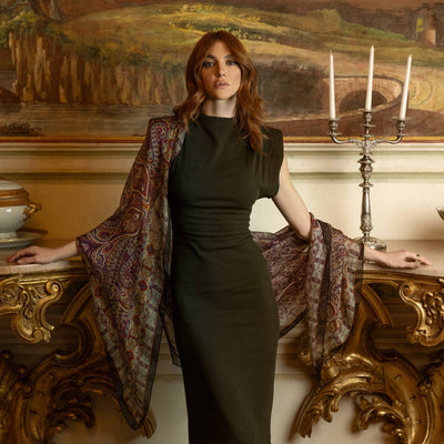 Luxury sheer silk chiffon large square Italian scarf wrap