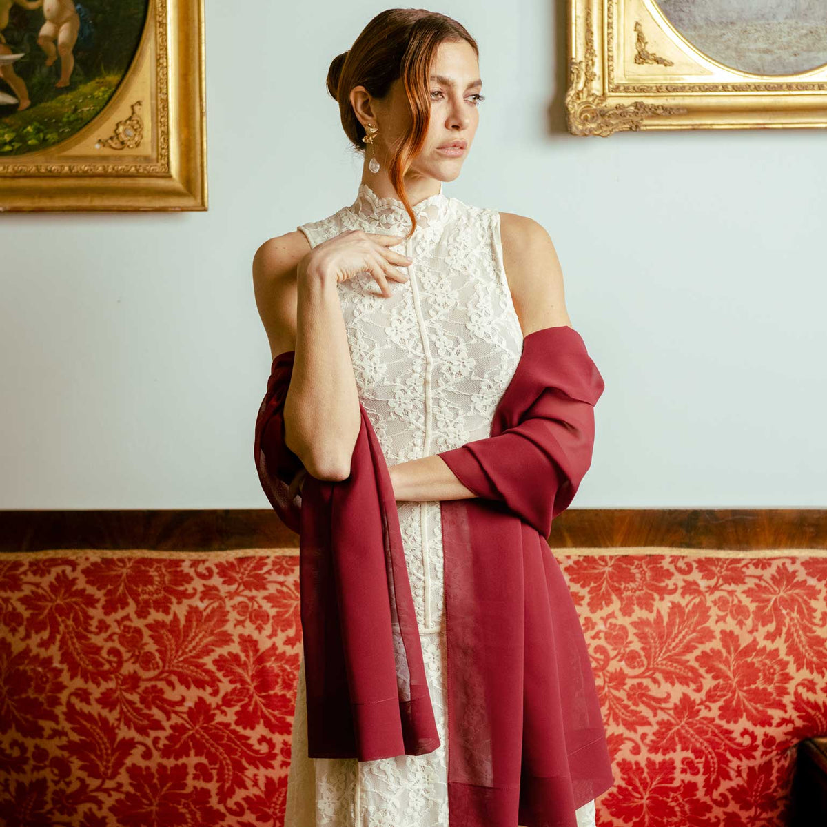Burgundy Large Silk Georgette Wrap Shawl