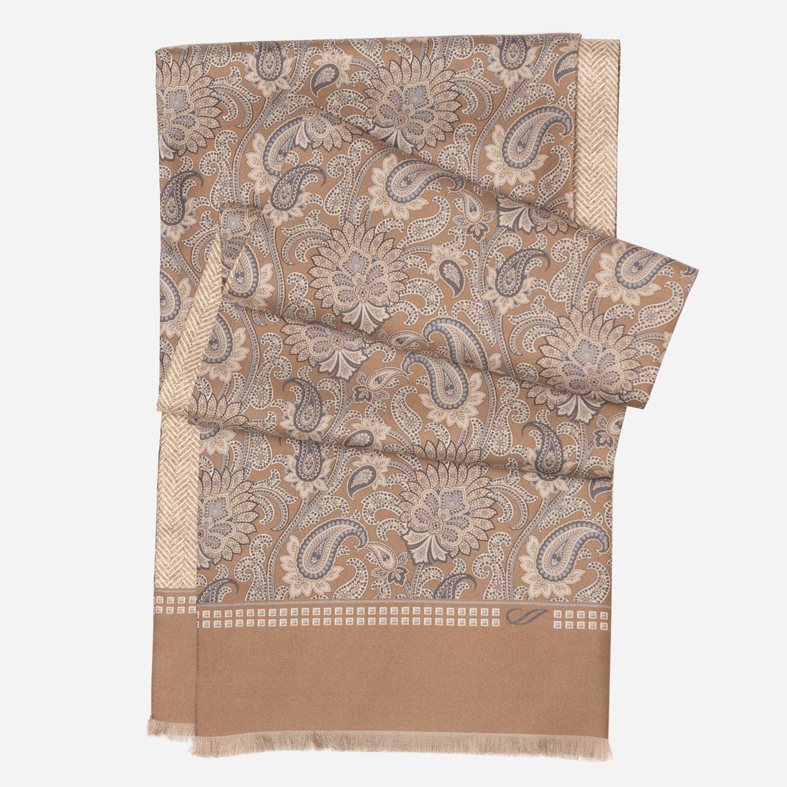 Men's Italian Brown Paisley Silk Scarf