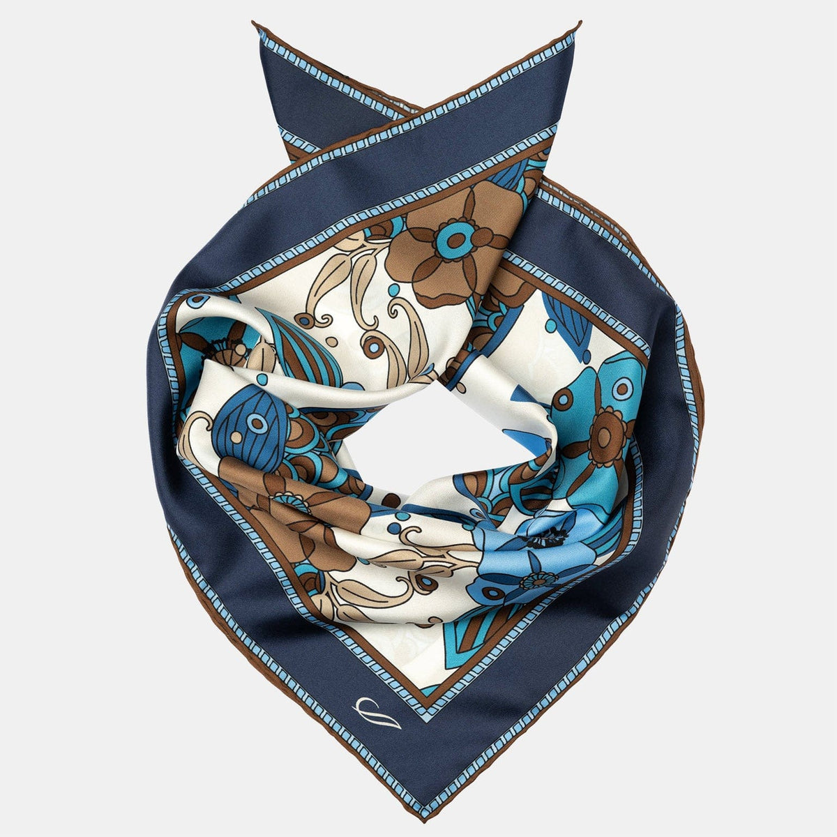 Blue Floral Italian Silk Neckerchief