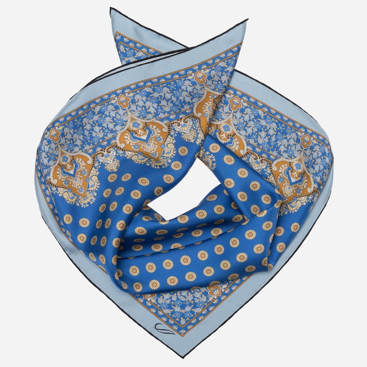 Blue Italian Silk Neckerchief Handrolled