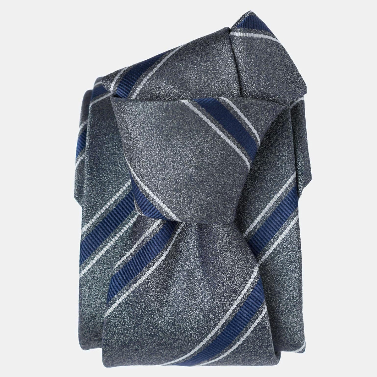 dark grey and blue striped handmade Italian silk tie