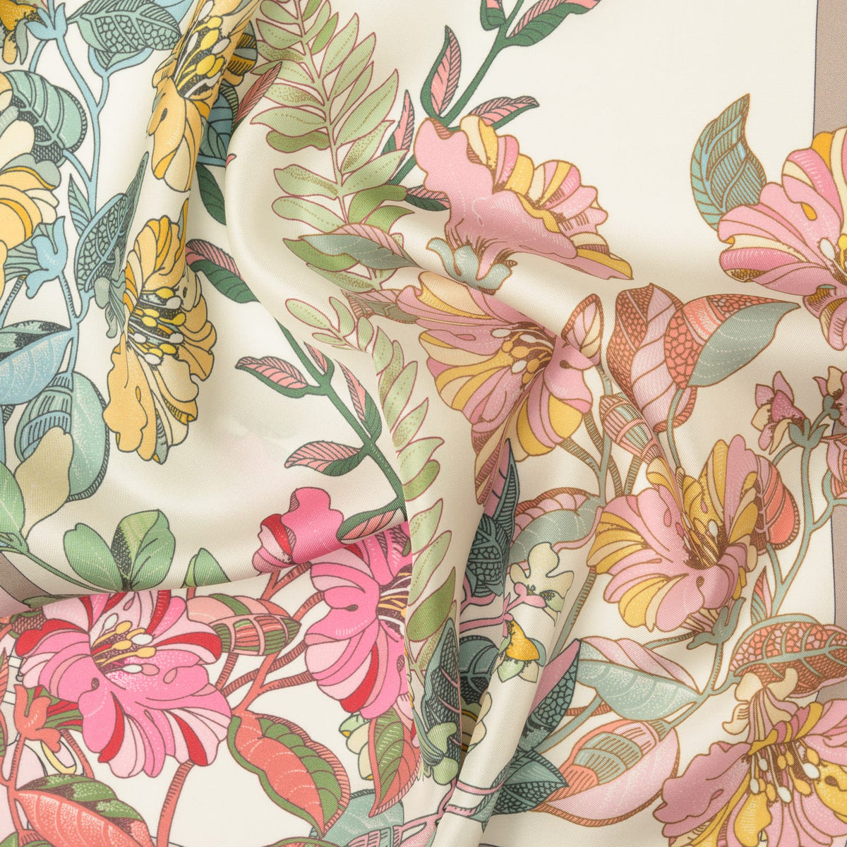 Italian Pink Floral Long Silk Scarf