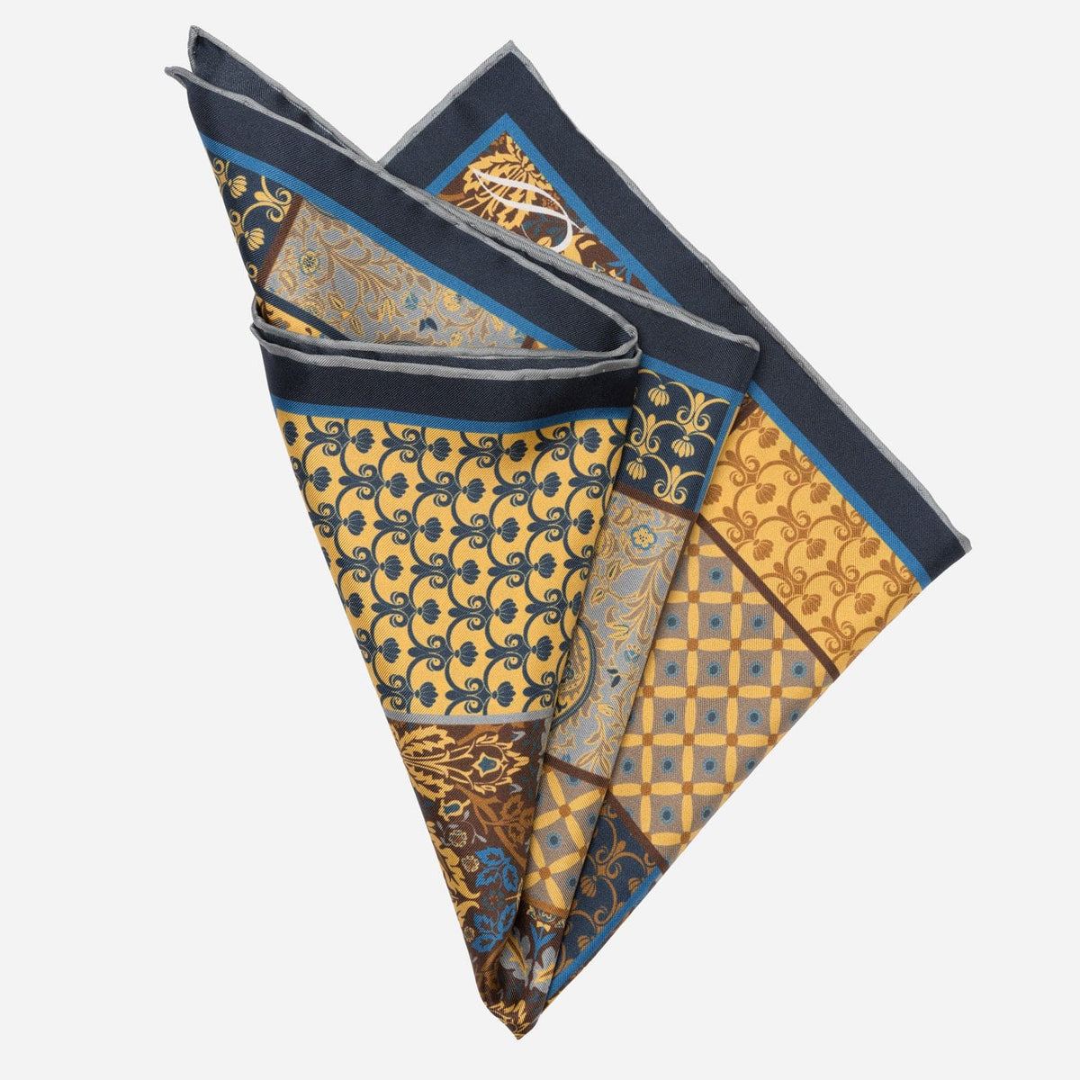 Yellow and Blue Italian Silk Pocket Square