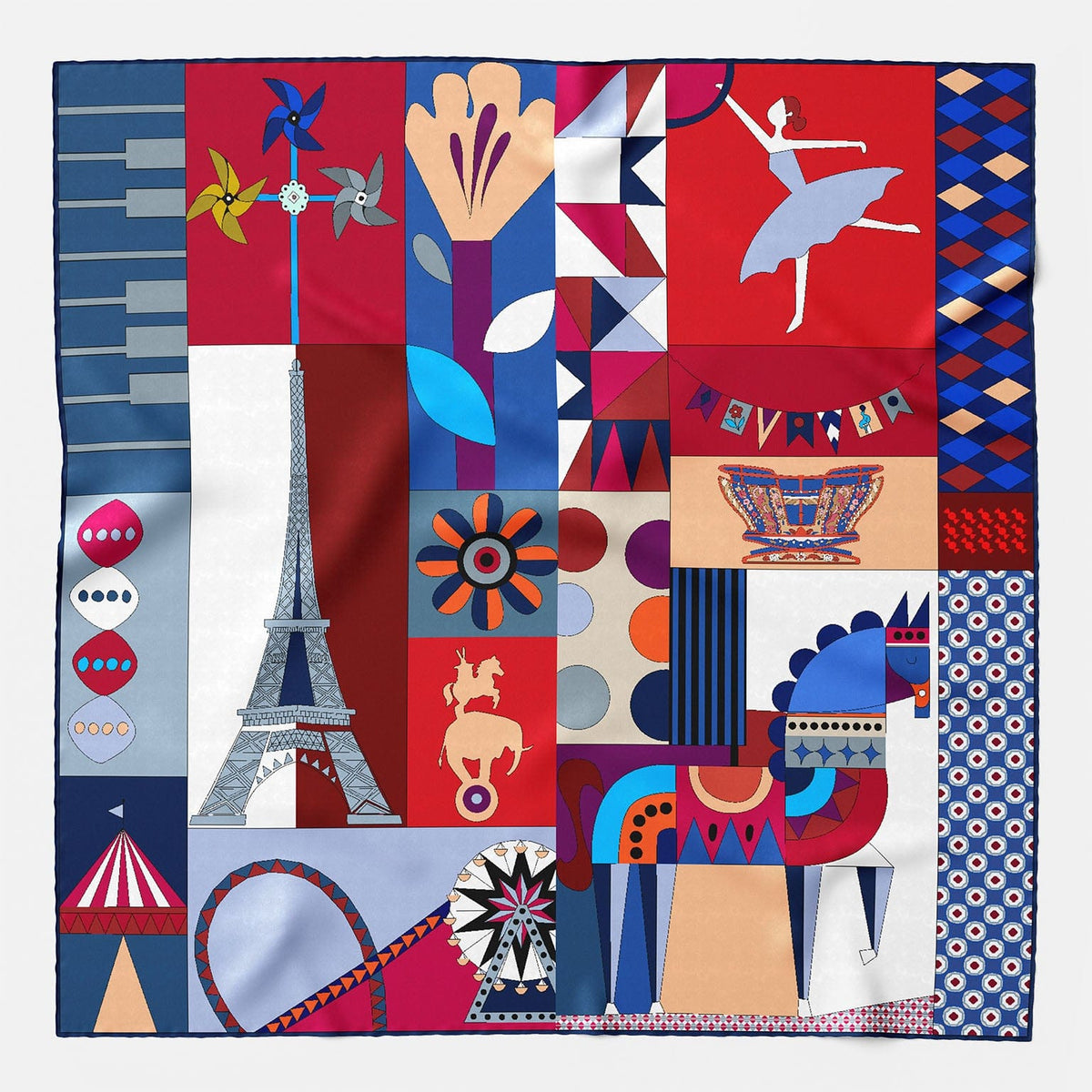 Italian Red and Blue Silk Square Scarf