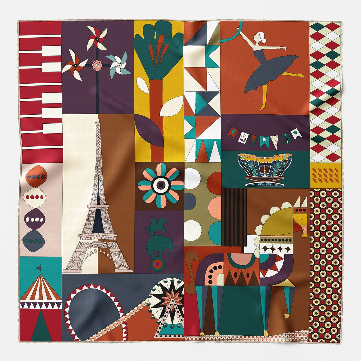 Italian Designer Brown Silk Square Scarf