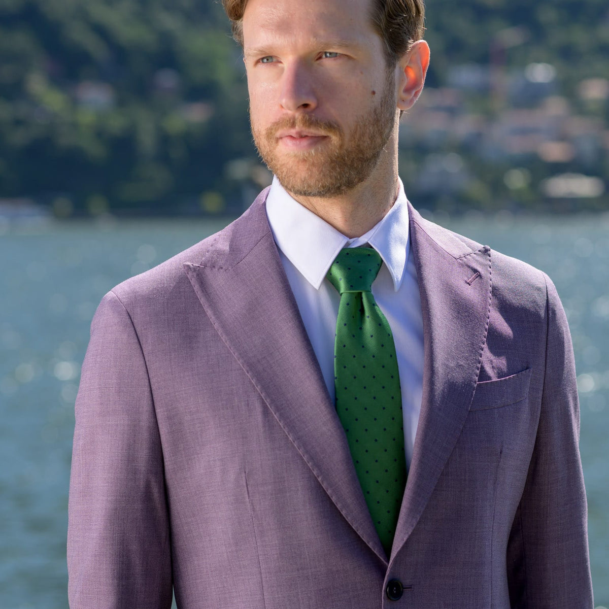 Green Italian Silk Tie - Polka Dots